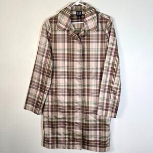 Vintage Gap Trench Rain Coat Womens M Brown Plaid Town & Country Classic Preppy